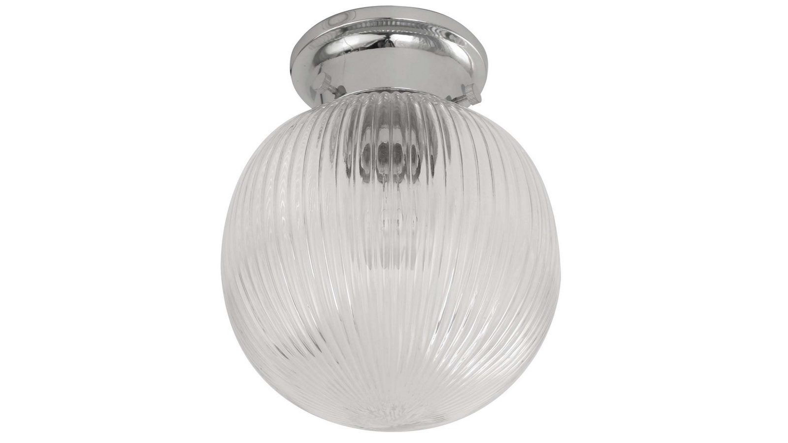 DIY Batten Fitting Spherical Ribbed Clear Glass with Chrome Highlight Ceiling Light