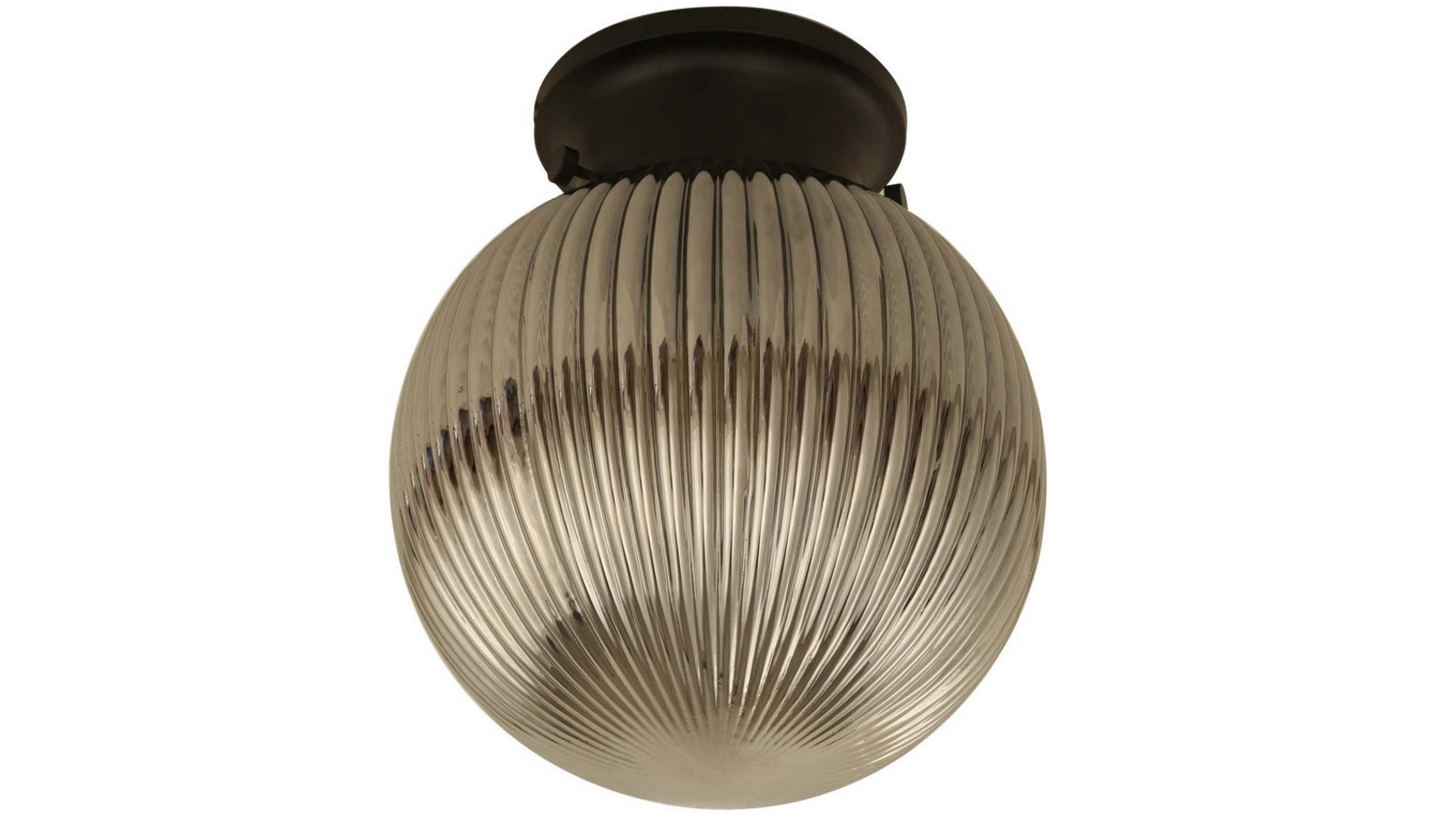 DIY Batten Fitting Spherical Ribbed Smokey Glass with Black Highlight Ceiling Light