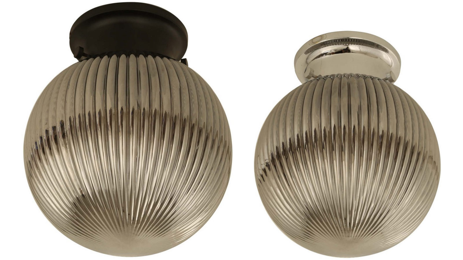 CLA Lighting DIY Batten Light Fitting Smoke Glass Ribbed Sphere OD200mm