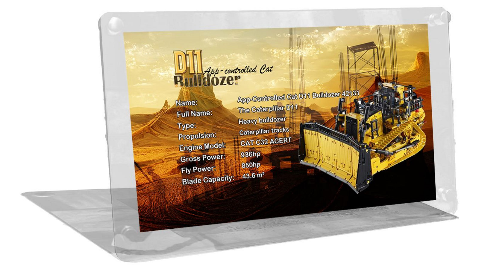 Display King Acrylic Photo Frame for Lego App-Controlled Cat D11 Bulldozer 