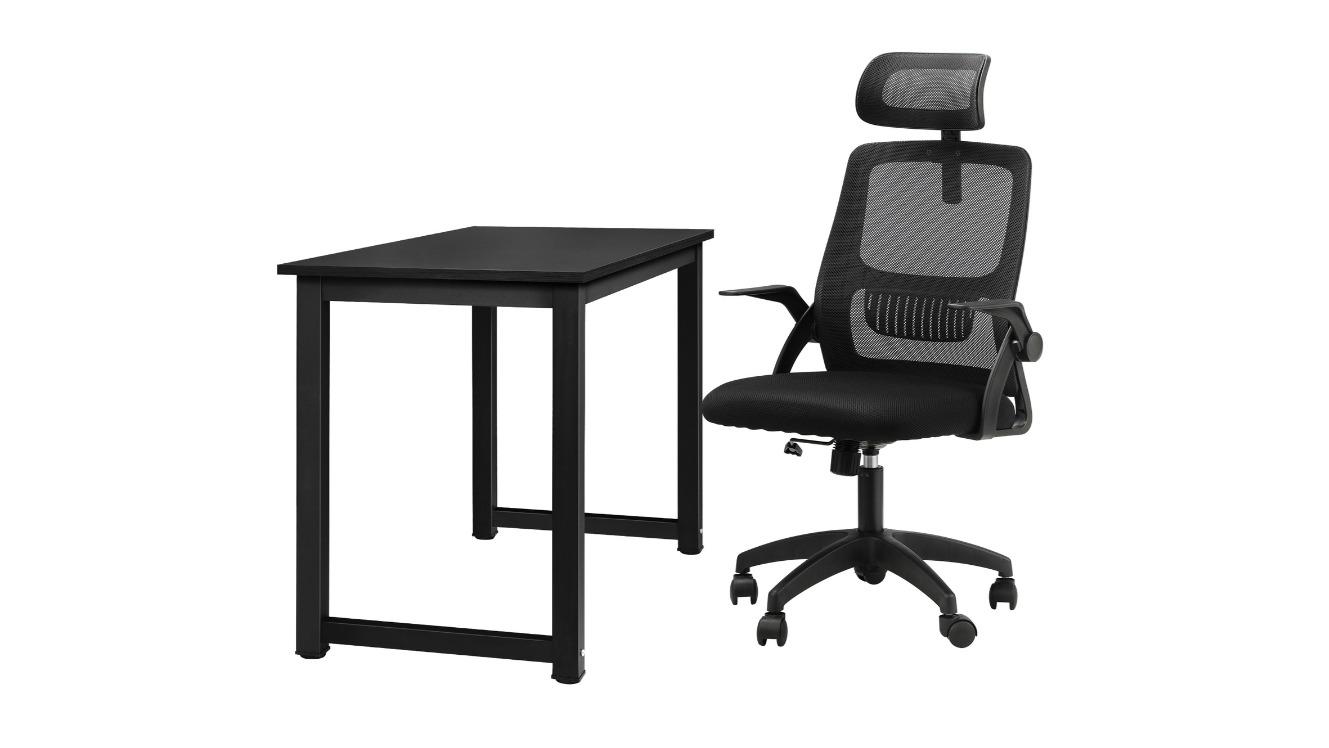 Oikiture Mesh Home Office Desk and Chair Computer Set - Black