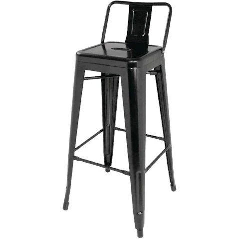 Bolero Pack of 4 High Metal Bar Cafe Stool with Back Rest - Black