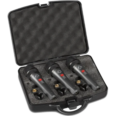 Wharfedale Pro DM5.0S dynamic microphones with a carry case - 3 Pack