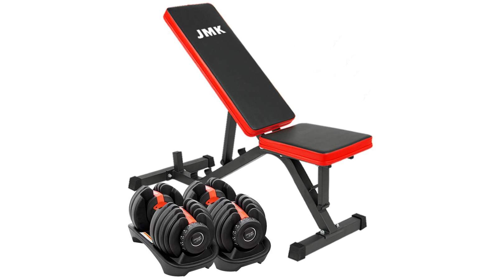 PowerTrain 2x 24kg Dumbbell with ZYDB Bench - Red