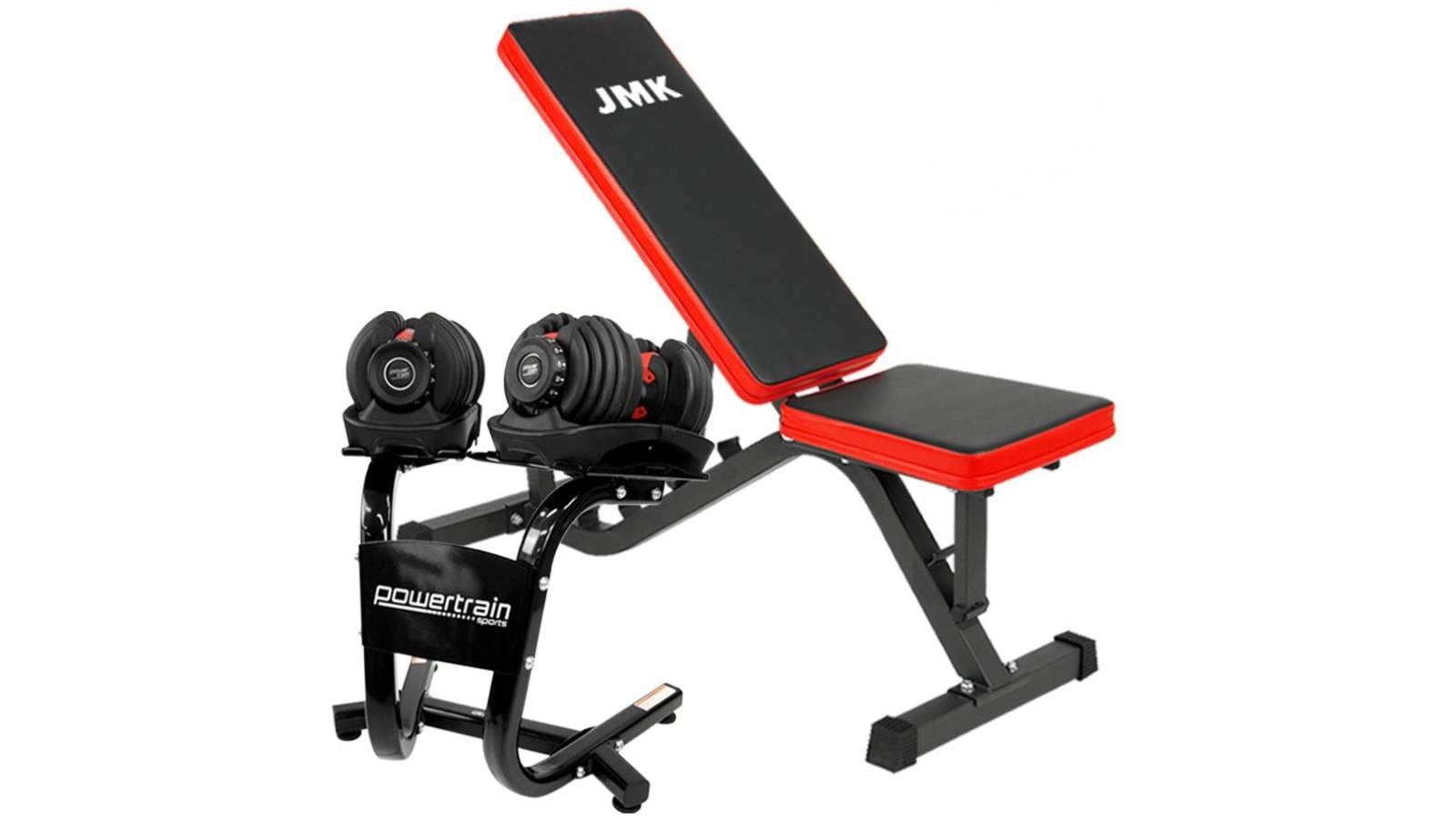 PowerTrain 2x 24Kg Dumbbell with Stand ZYDB Bench - Red