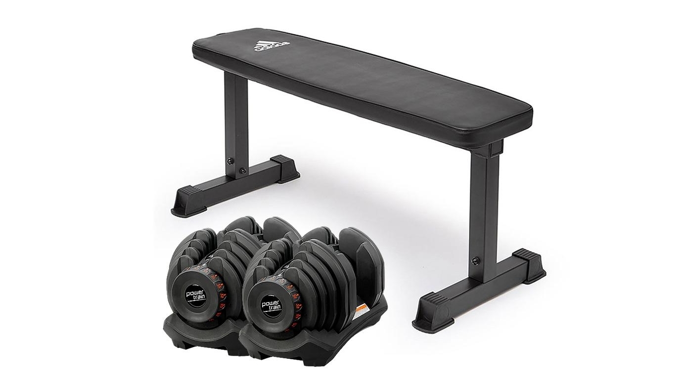 PowerTrain 2x 40Kg Dumbbells with 10437 Bench