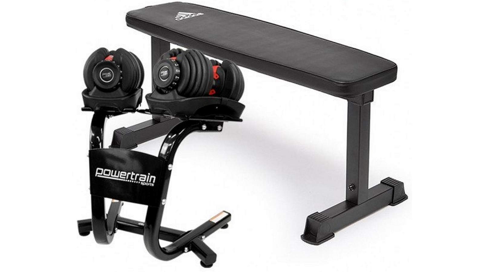 PowerTrain 2x 24kg Dumbbells with Stand and 10437 Bench - Red