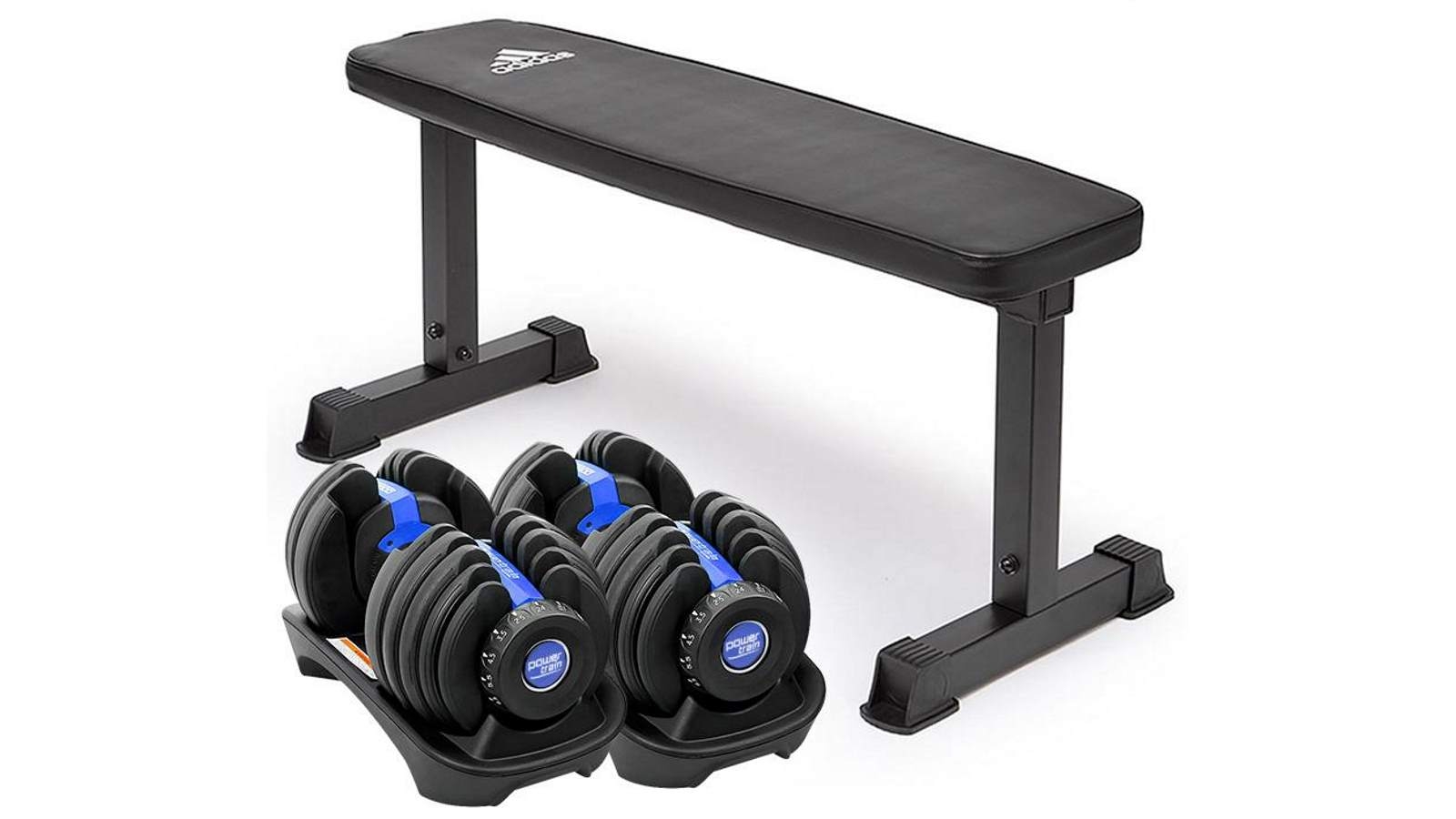 PowerTrain 2x 24kg Dumbbells with 10437 Bench - Blue
