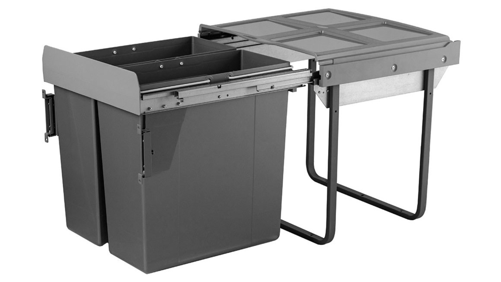 68L Integrated Pull Out Kitchen Waste & Recycling Bin for 500mm Cabinet  Under Counter Storage 1 x 34L + 2 x 17L Compartments