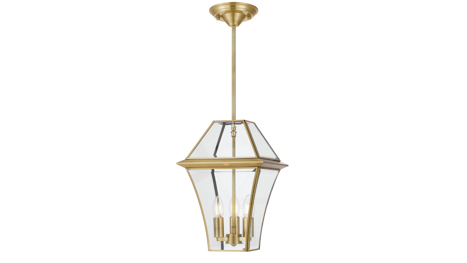 Pretty & Practical Teraton Brass Lantern Style Pendant Light with Clear Glass Panel