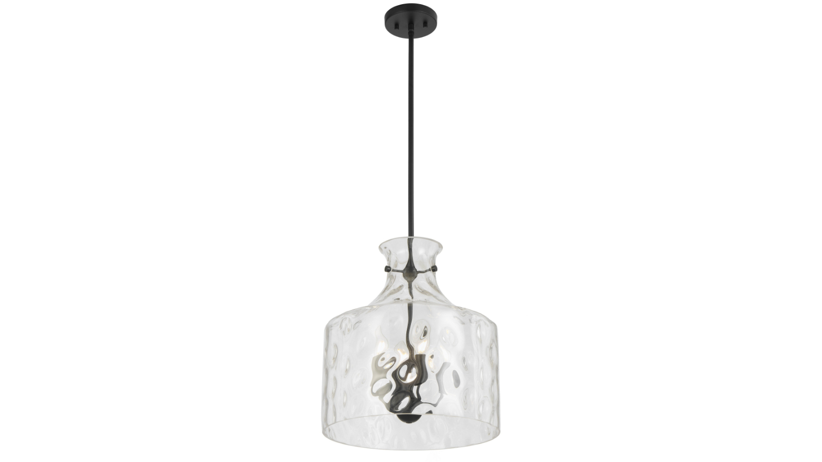 Pretty & Practical Solline Black Matt Pendant Light with Water Streak Glass Detail