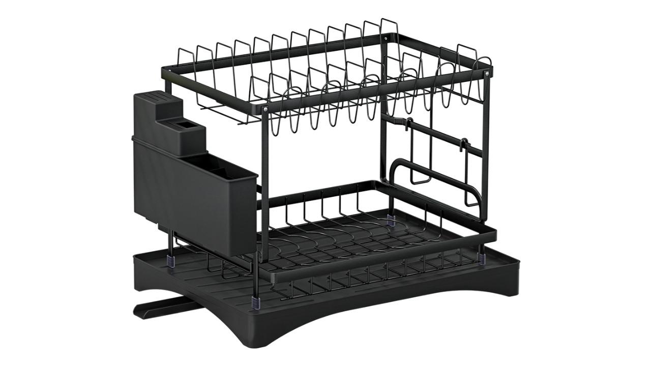 Cefito 2-Tier Expandable Drainer Dish Rack - Black
