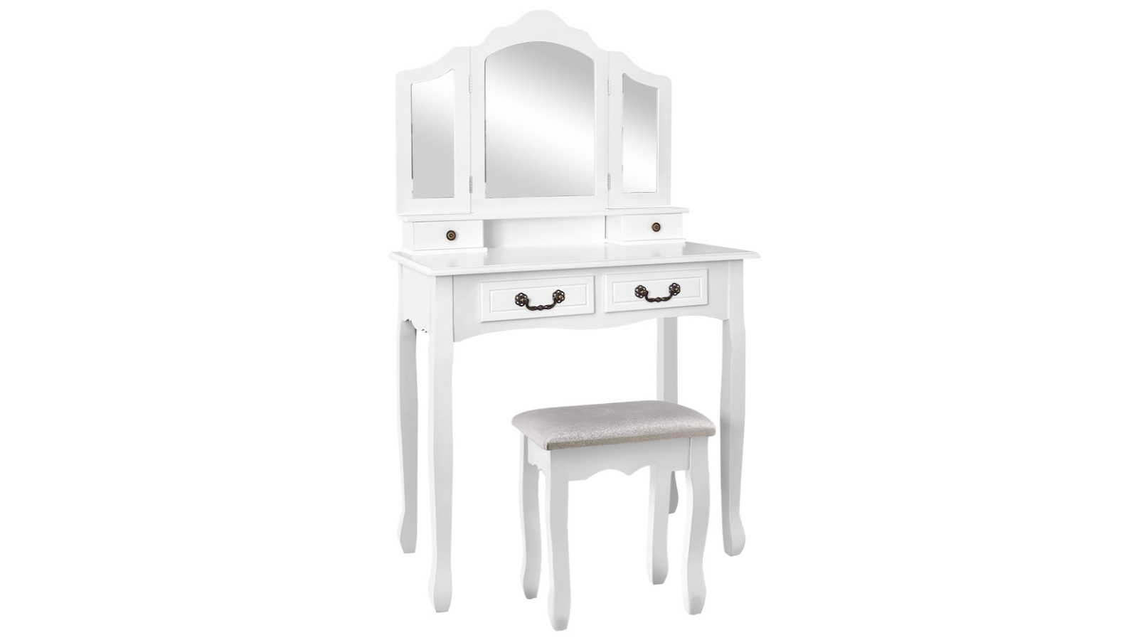 Artiss Dressing Table/Stool with Foldable Mirror Set - White