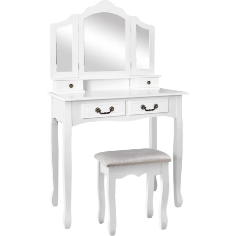Artiss Dressing Table/Stool with Foldable Mirror Set - White