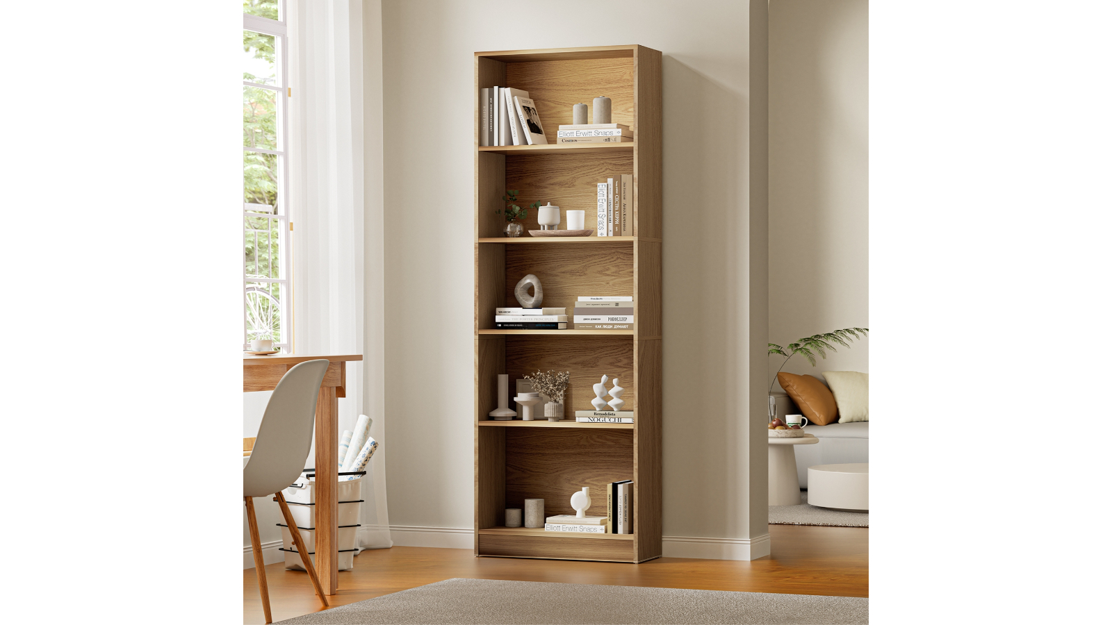 Oikiture Natural 5Tier Bookshelf Bookcase Harvey Norman