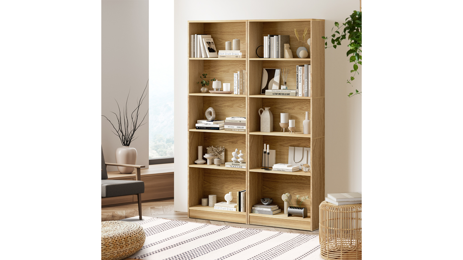 Oikiture Natural 5Tier Bookshelf Bookcase Harvey Norman