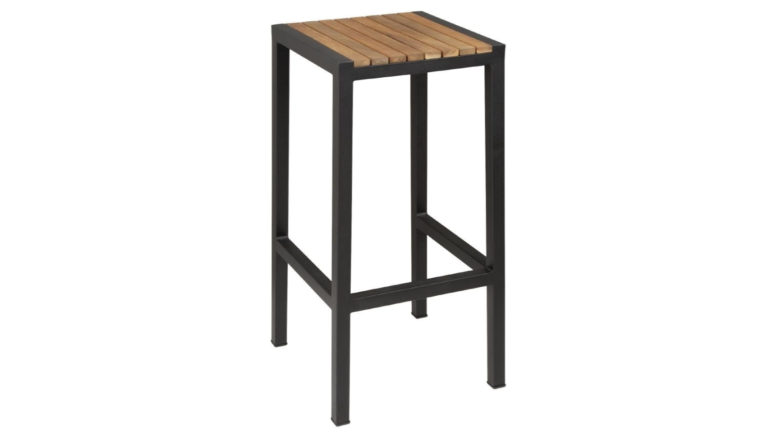 Bolero Pack of 2 Black Steel and Acacia Wood Bar Cafe Stool