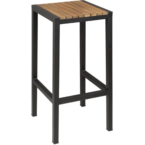 Bolero Pack of 2 Black Steel and Acacia Wood Bar Cafe Stool