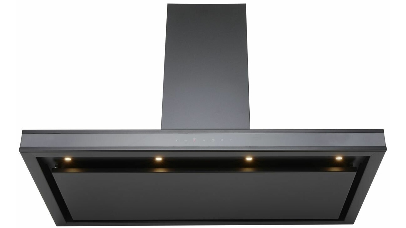 Schweigen 90cm Black Glass Canopy Rangehood with Silent Inline Motor - Black Steel