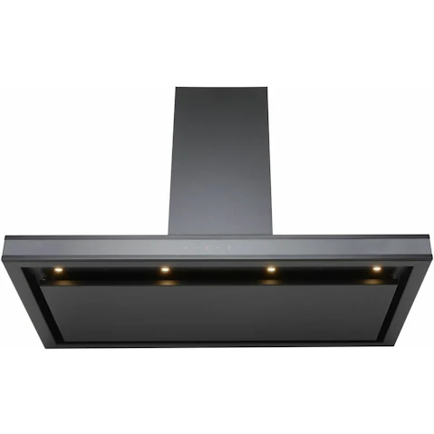 Schweigen 90cm Black Glass Canopy Rangehood with Silent Inline Motor - Black Steel