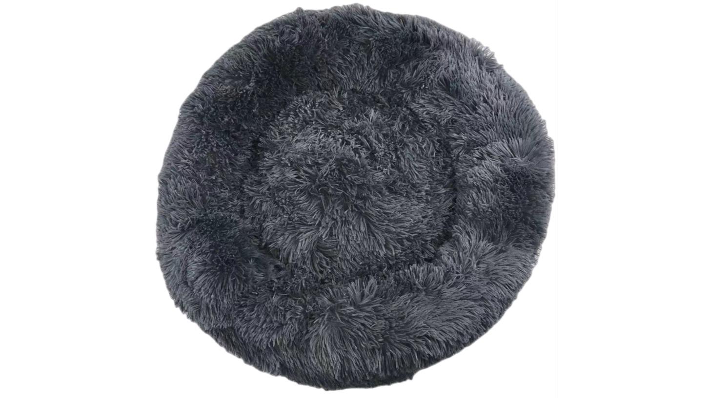 YES4PETS Large Round Calming Plush Cat Dog Bed Comfy Fluffy Bedding - Dark Grey