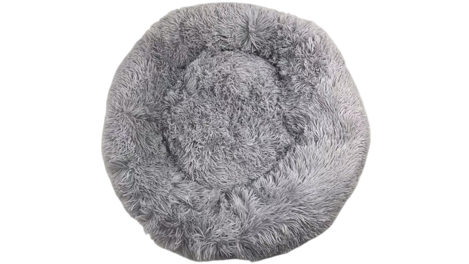 YES4PETS Medium Round Calming Plush Cat Dog Bed Comfy Fluffy Bedding - Grey