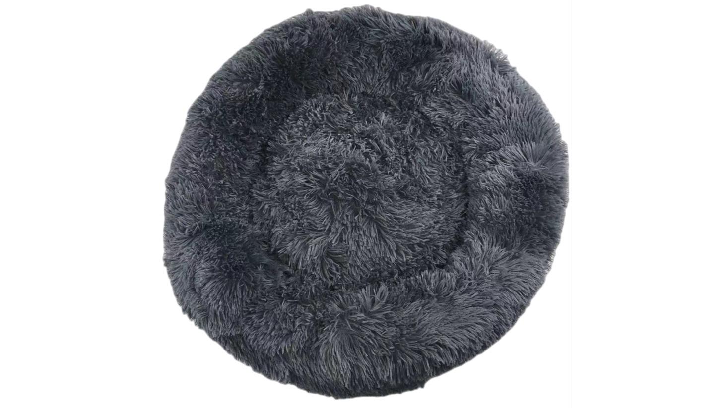 YES4PETS Medium Round Calming Plush Cat Dog Bed Comfy Fluffy Bedding - Dark Grey