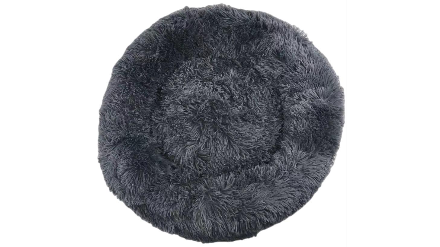 YES4PETS Small Round Calming Plush Cat Dog Bed Comfy Fluffy Bedding - Dark Grey