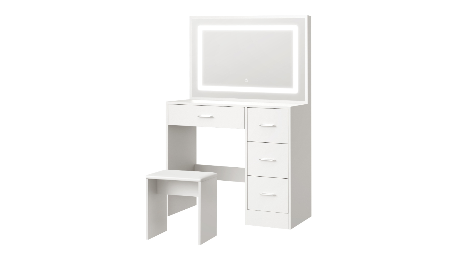 Oikiture Dressing Table and Stool Set with Large LED Makeup Mirror - White