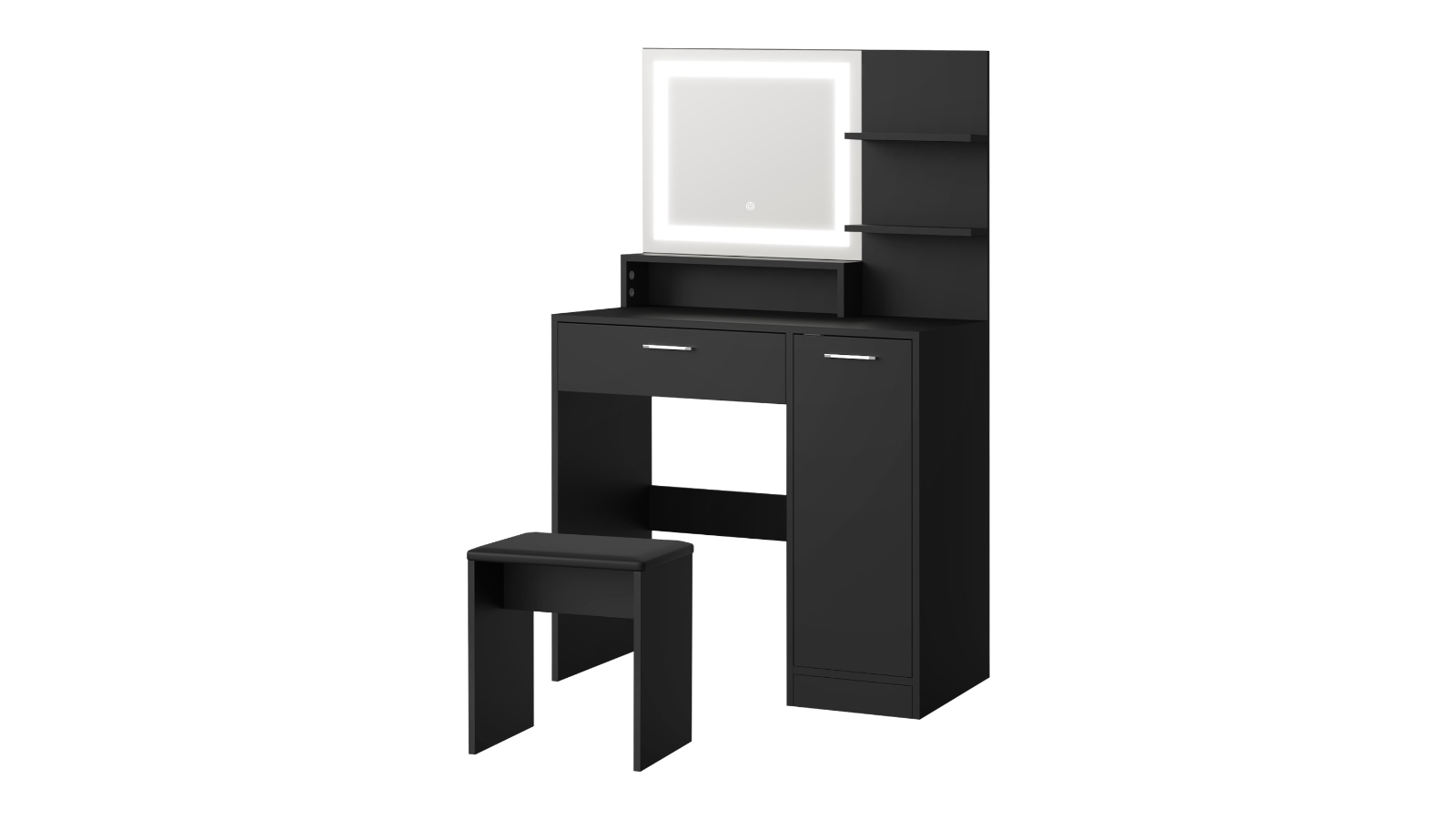 Oikiture LED Light Large Cabinet Dressing Table - Black