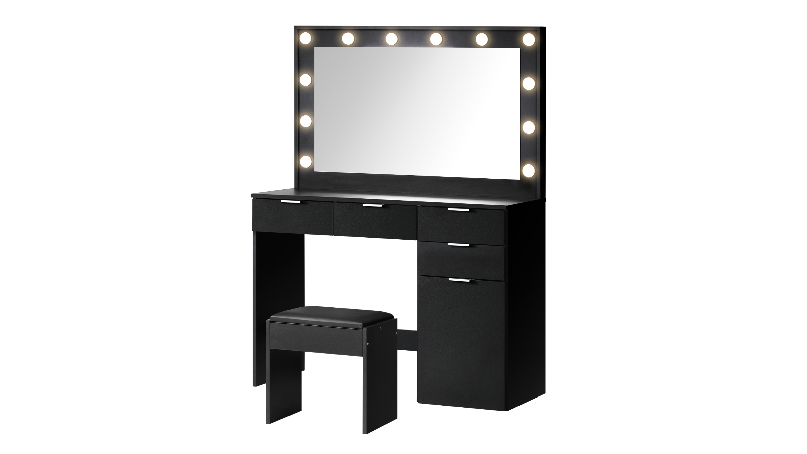 Oikiture 12 LED Bulbs Makeup Large Mirror Dressing Table - Black