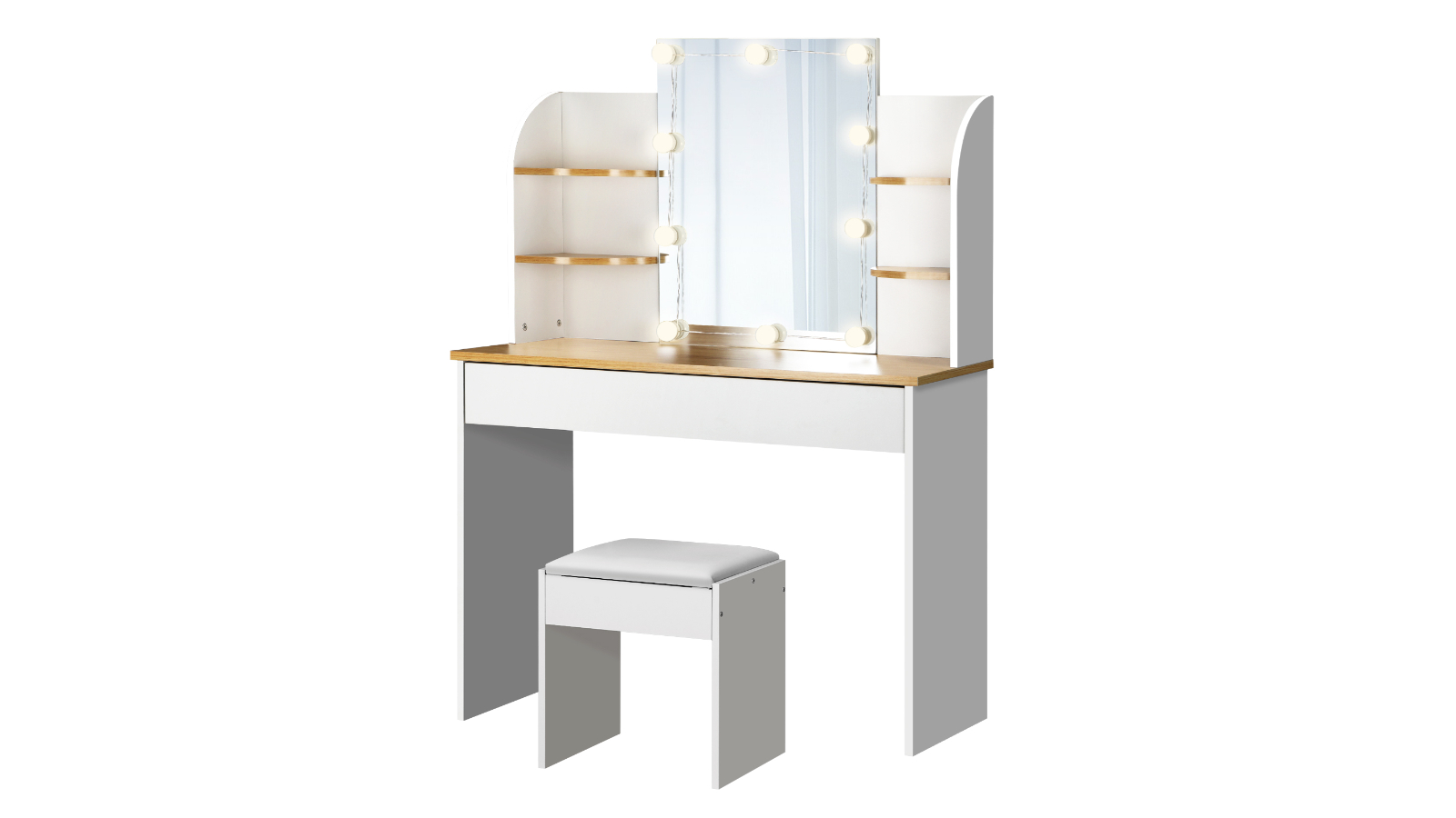 Oikiture 10 LED Bulbs Makeup Mirror Dressing Table - White