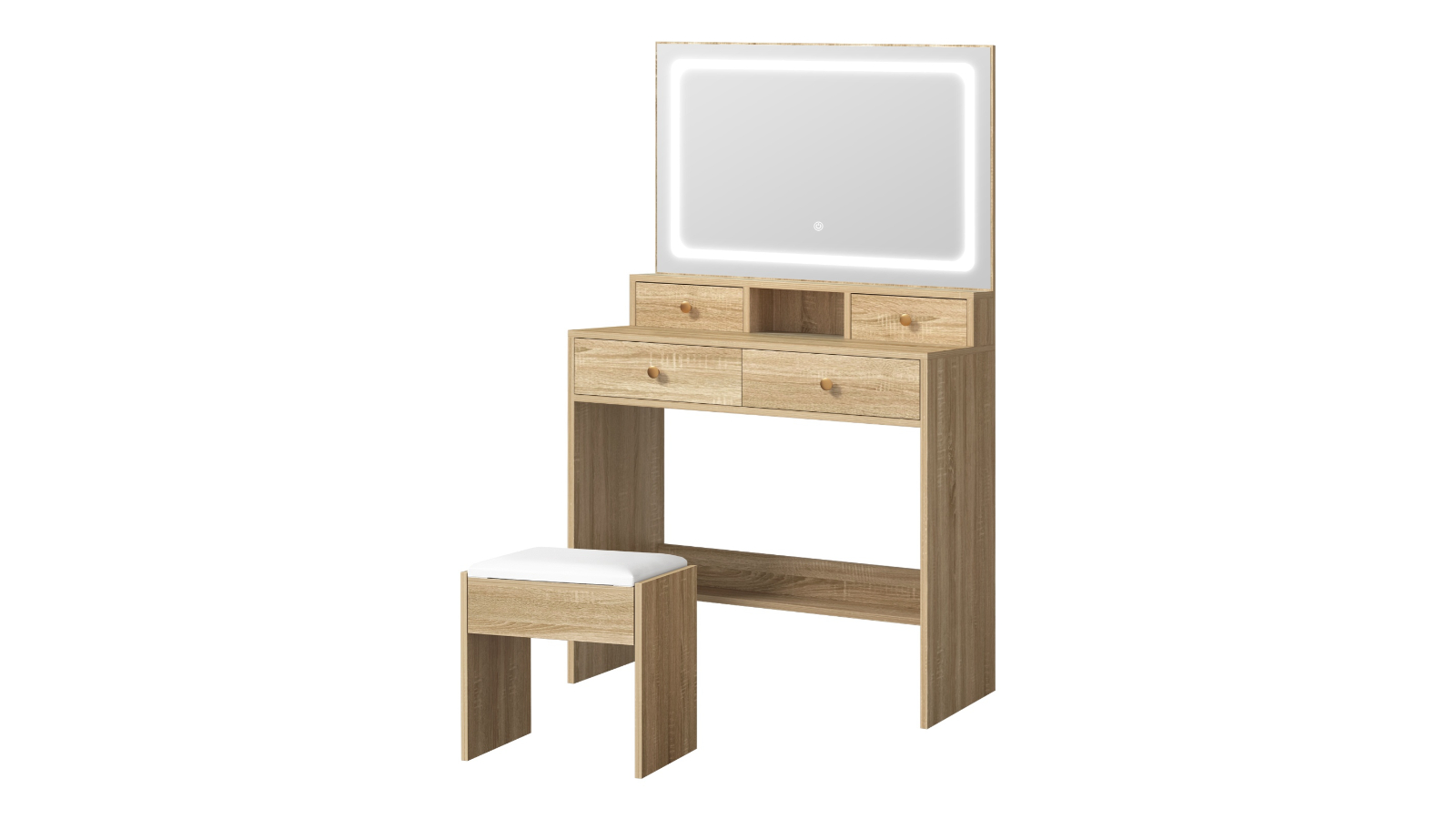 Oikiture LED Mirror Vanity Desk with Drawer - Natural