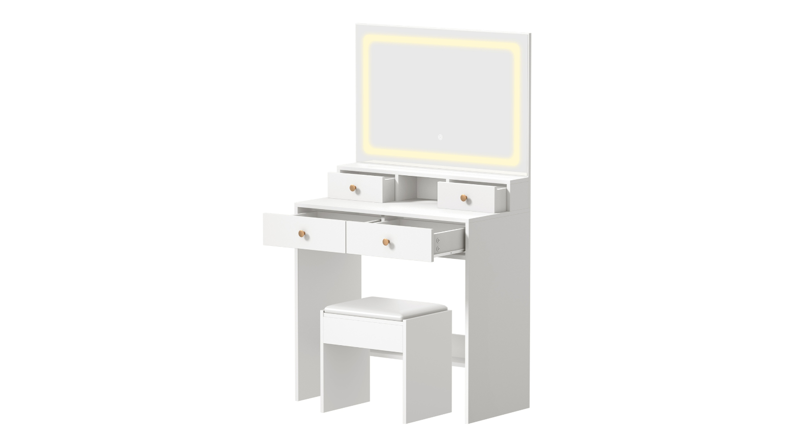Oikiture Dressing Table and Stool Set with LED Mirror and Drawer - White