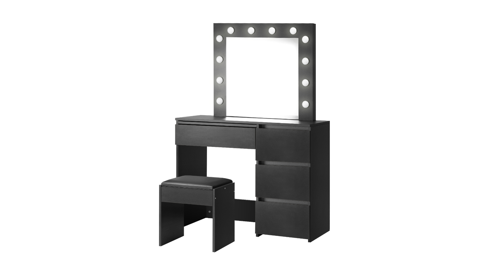 Oikiture 12 LED Bulbs Makeup Dressing Table - Black
