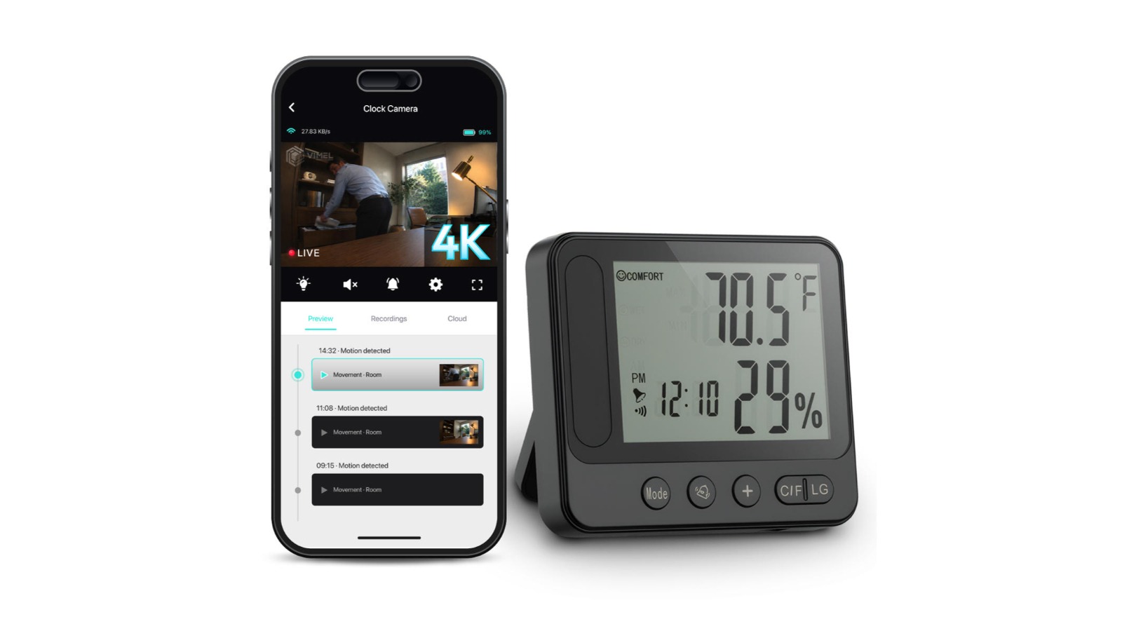 Vimel 4K WiFi Clock Hidden Nanny Camera with Audio