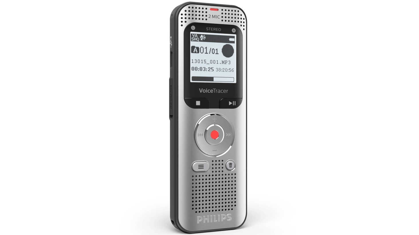 Enregistreur Vocal Philips DVT2050 - Stéréo MP3 - Enregistrement Conversations - Radio FM - Batterie Rechargeable