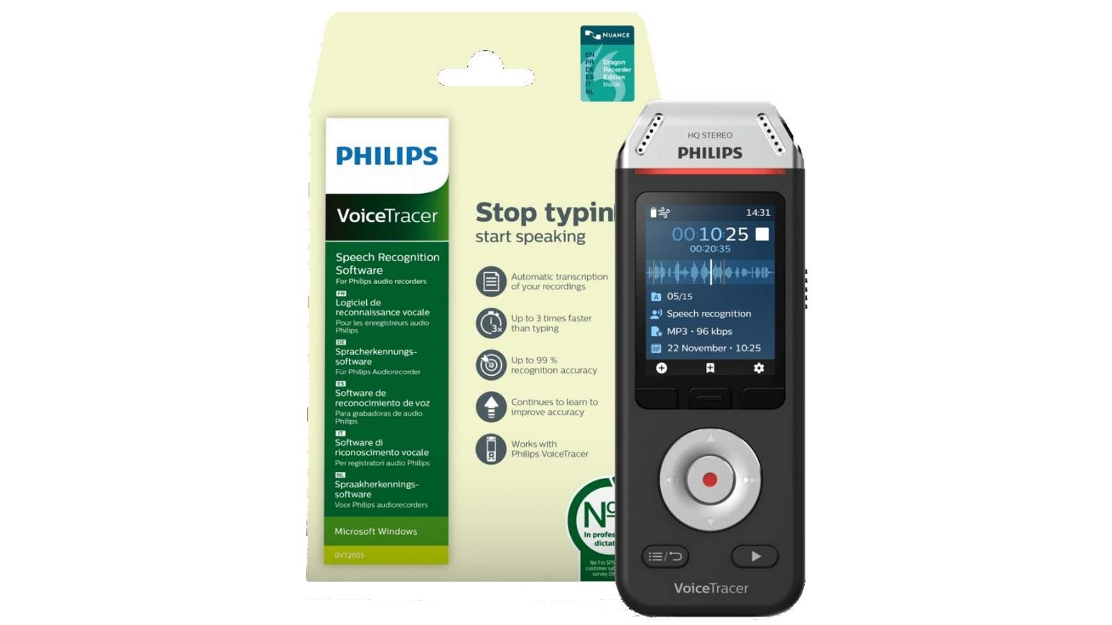 Philips DVT2810 2 Mic Stereo 8GB Voice Tracer Audio Recorder Harvey