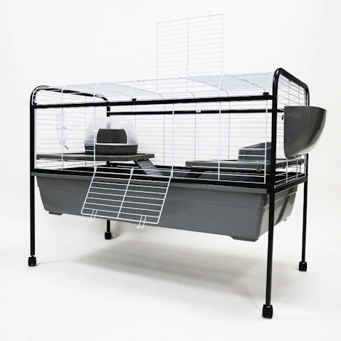 Flyline 2-Level Hutch on Wheels Cage for Rabbit, Guinea Pig, Chinchila and Ferret