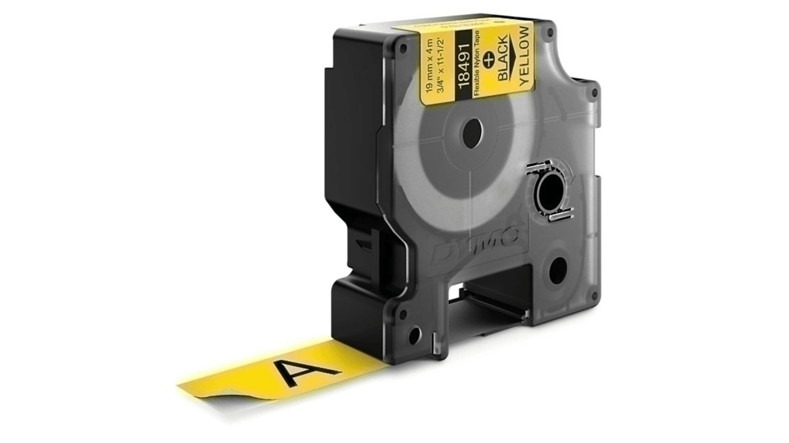 Dymo 18491 Black/Yellow Flexible Nylon Rhino Industrial Tape - 1.9cm