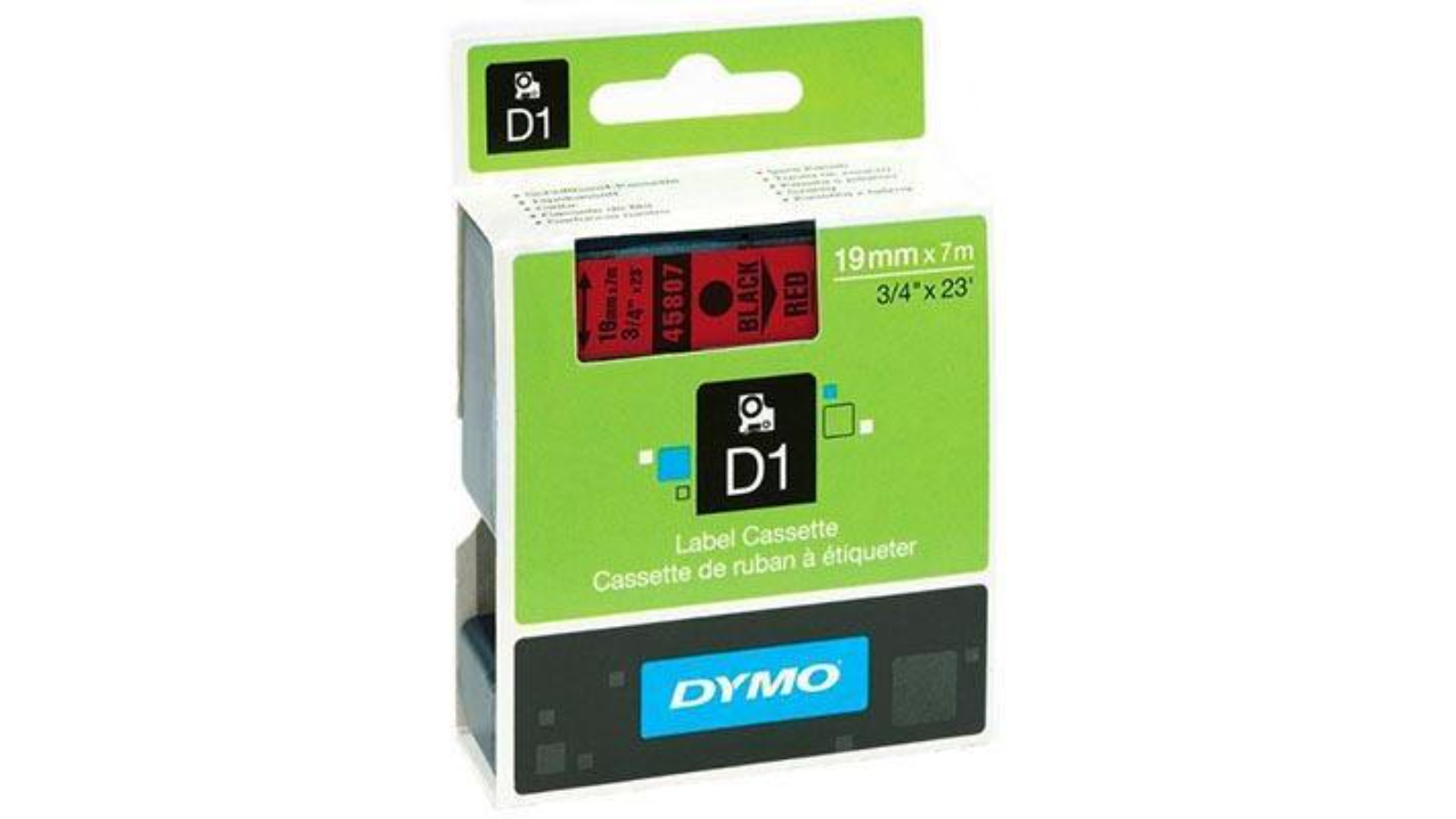 Dymo 1.9cm x 7metre D1 Labelling Tape - Black on Red