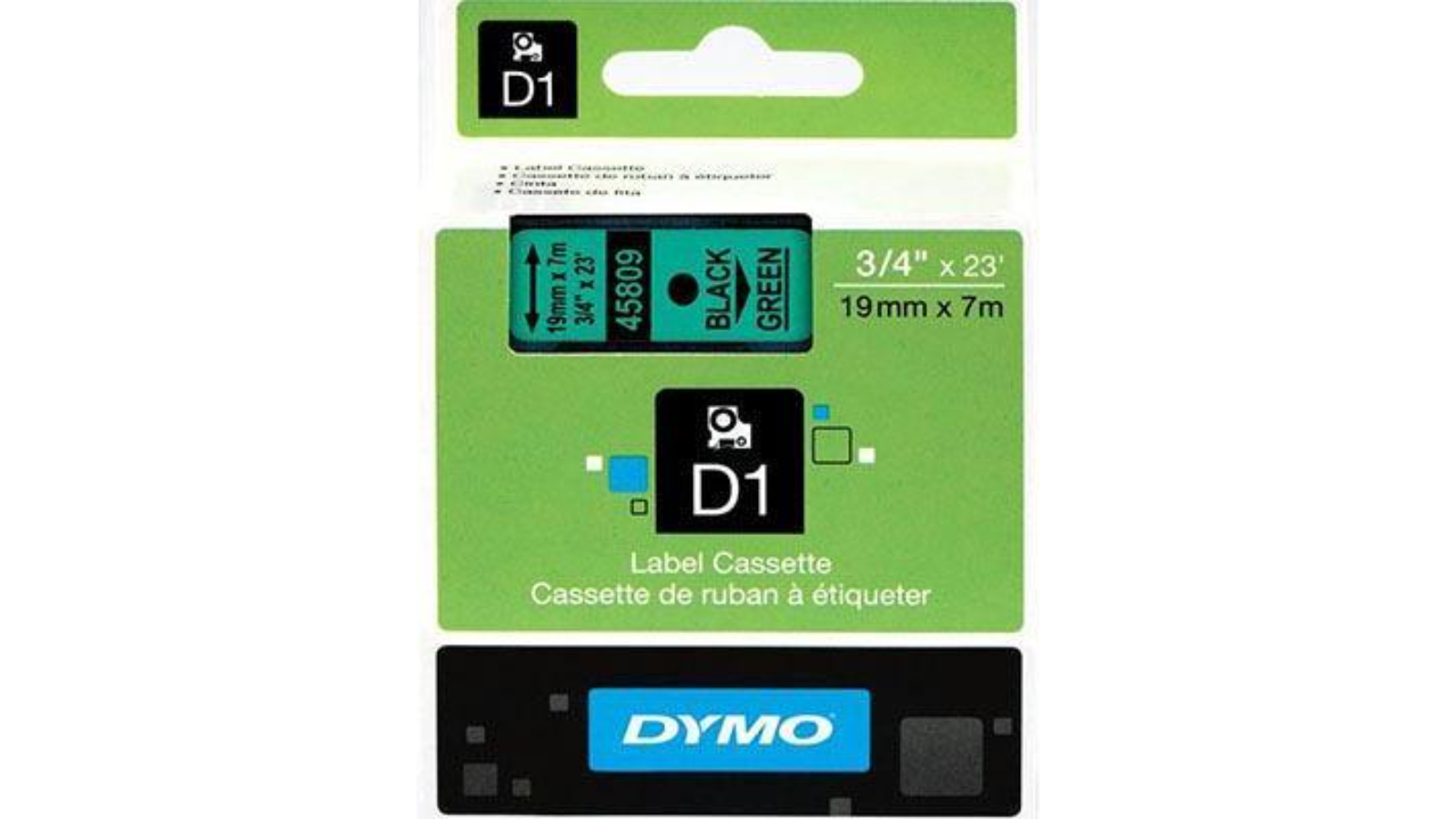 Dymo 1.9cm x 7metre D1 Labelling Tape - Black on Green