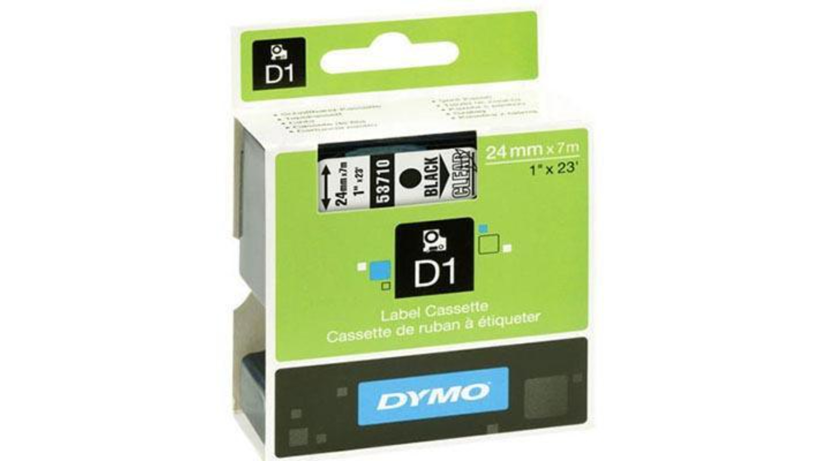 Dymo 2.4cm x 7metre D1 Labelling Tape - Black on Clear