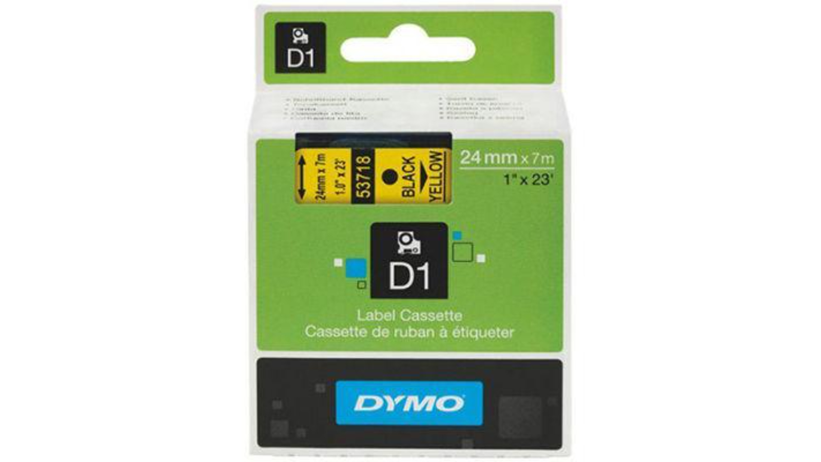 Dymo 2.4cm x 7metre D1 Labelling Tape - Black on Yellow