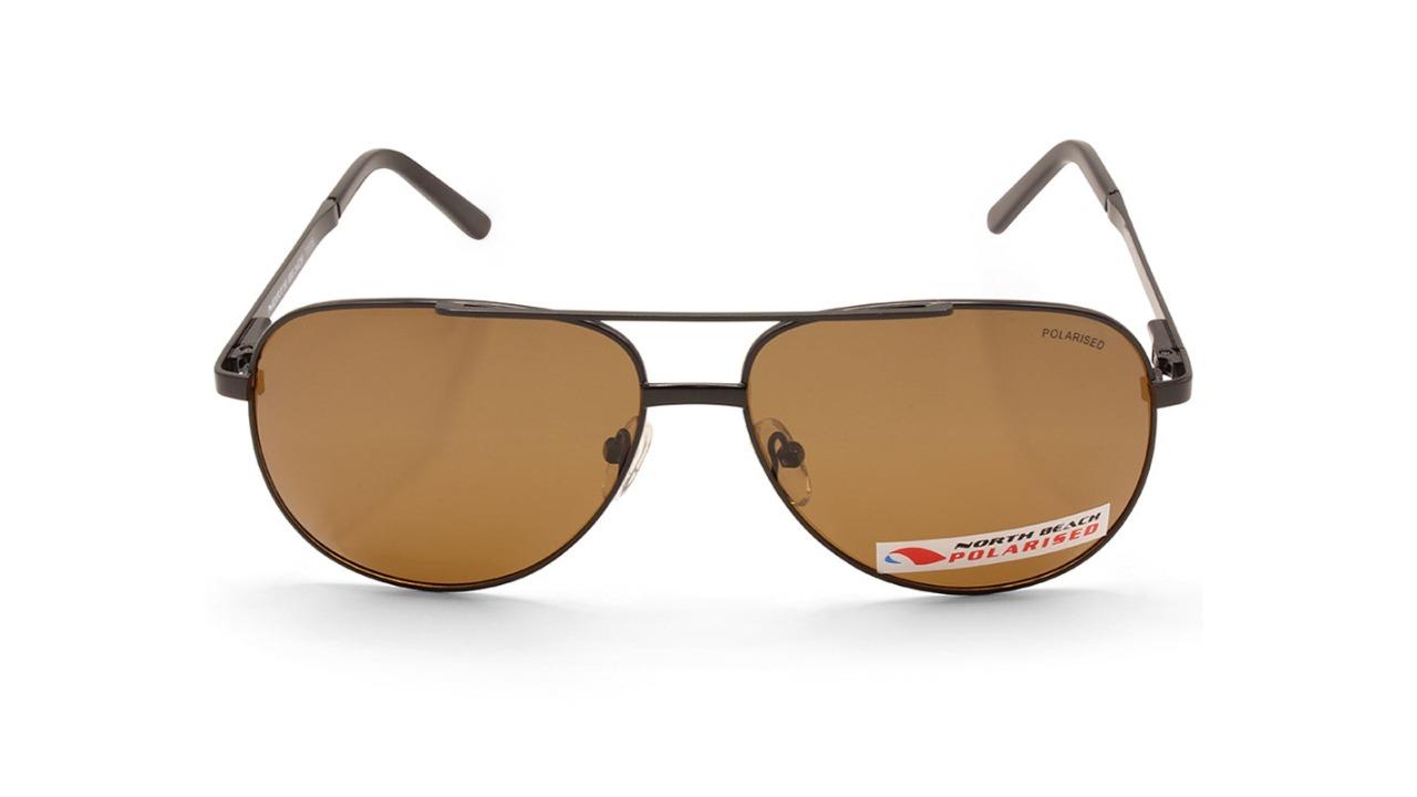 North Beach 70696 Unisex Fugu Polarised Pilot Sunglasses - Black/Brown
