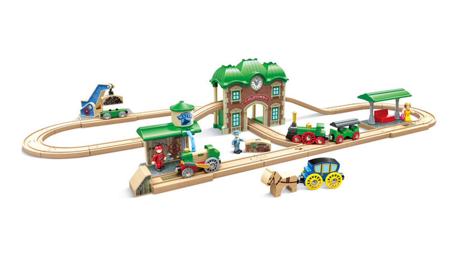 Hape Wooden Retro Train and Station Set