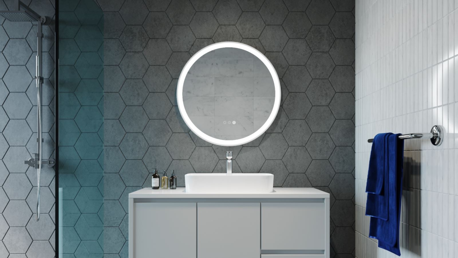 Remer Eclipse 600mm MDF Frame Dimmable LED Mirror with Light Colour Switch & Demister - Matte White