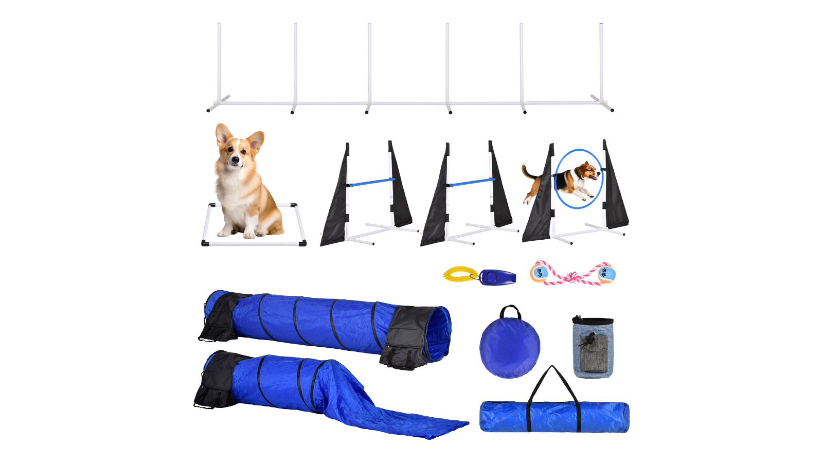 Advwin Dog Agility Training Equipment with Tunnel - Blue