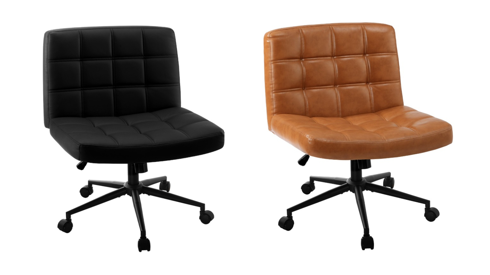 Oikiture Wide PU Leather with Wheel Mid Back Armless Office Desk Chair