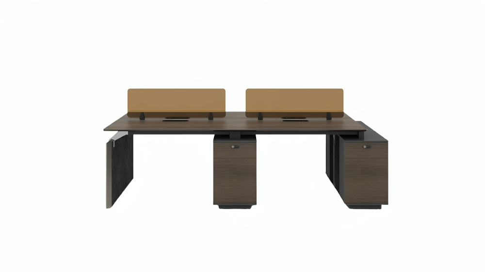 DreasyTech Knight 2.8m 4-Person Workstation with 4 Cabinet - Brown Oak